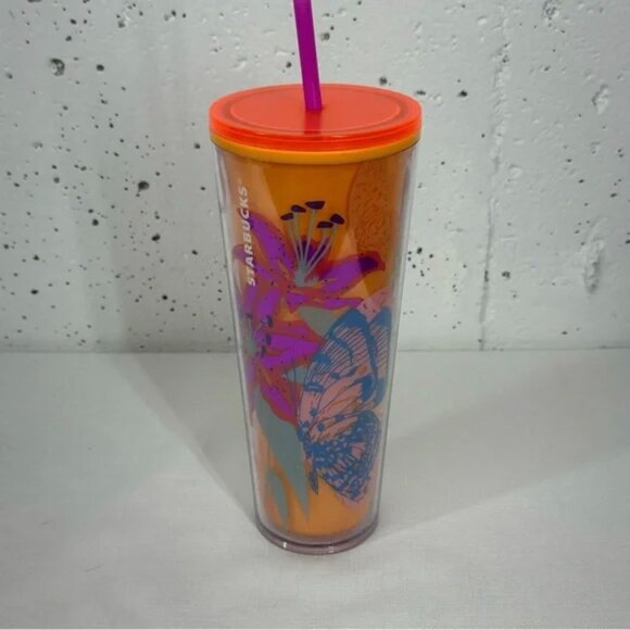 Starbucks Pink and Orange Spring Floral Hop 24oz Tumbler - Picture 1 of 7